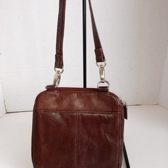 Vintage HOBO INTERNATIONAL Brown Leather Mini Crossbody Organizer Expandable - Picture 7 of 15